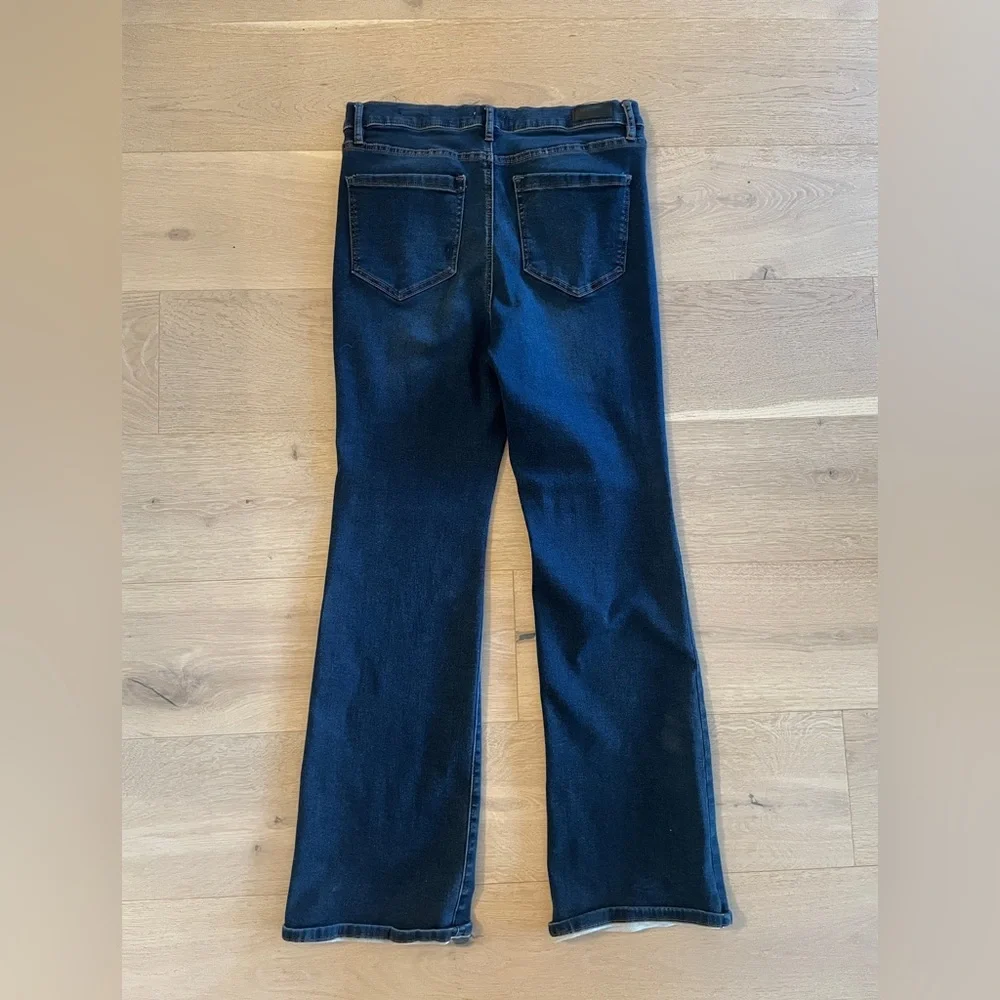 Dark Blue Flare Jeans Denim Wide Leg Stretchy Stretch Denim Women’s Pants, 12 - Picture 6 of 6